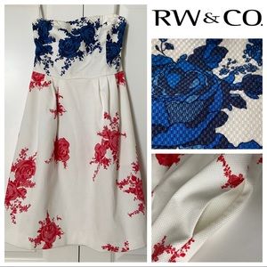 NWT sz 4 Strapless Porcelain Print Textured Sun Dress